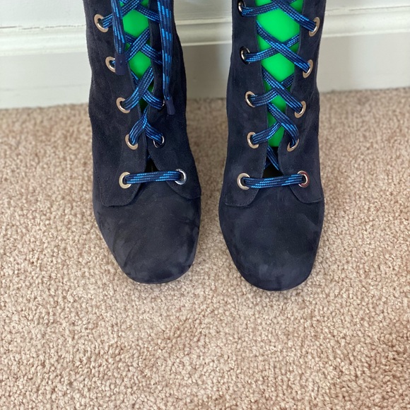 Prada Blue Suede Lace Up Boots - Picture 6 of 11